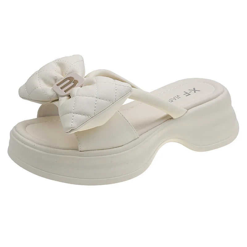 Women's Platform Wedge Slippers – Flower Beach Heels Platform Wedge Slippers Axl 39 Beige