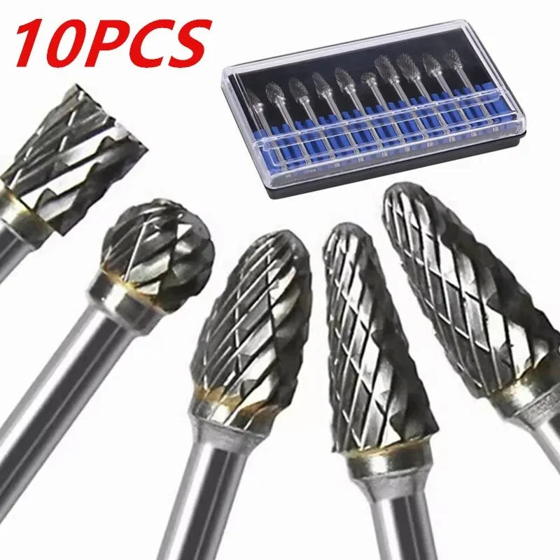 10-Piece Tungsten Carbide Burr Set – 3mm Shank Die Grinder Bits Rotary Burr Set Axl