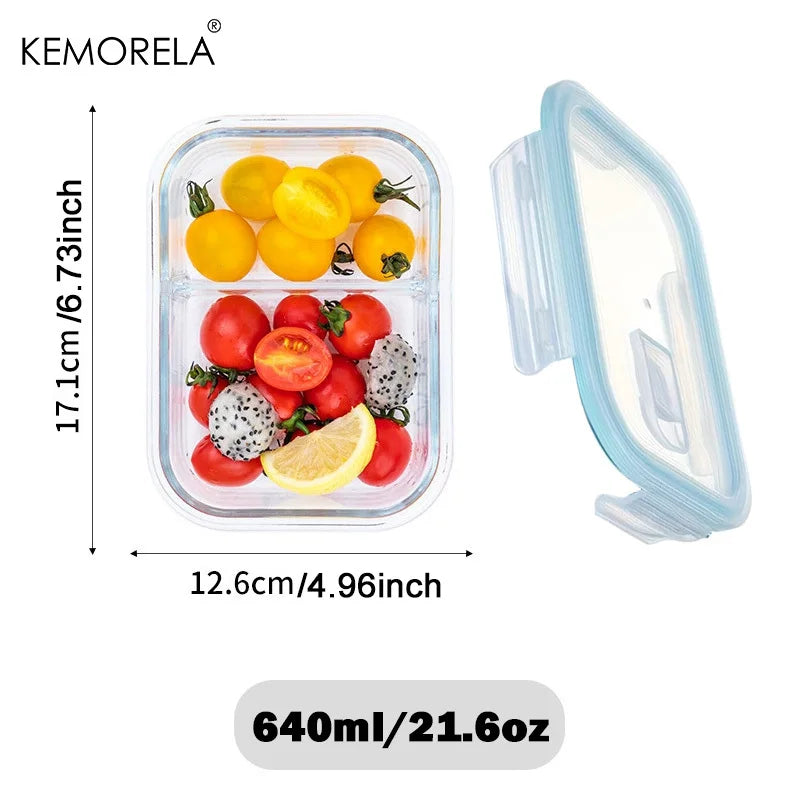 Glass Lunch Box 2/3 Compartment Airtight Lid | Fridge & Oven Safe Glass Food Container Axl A