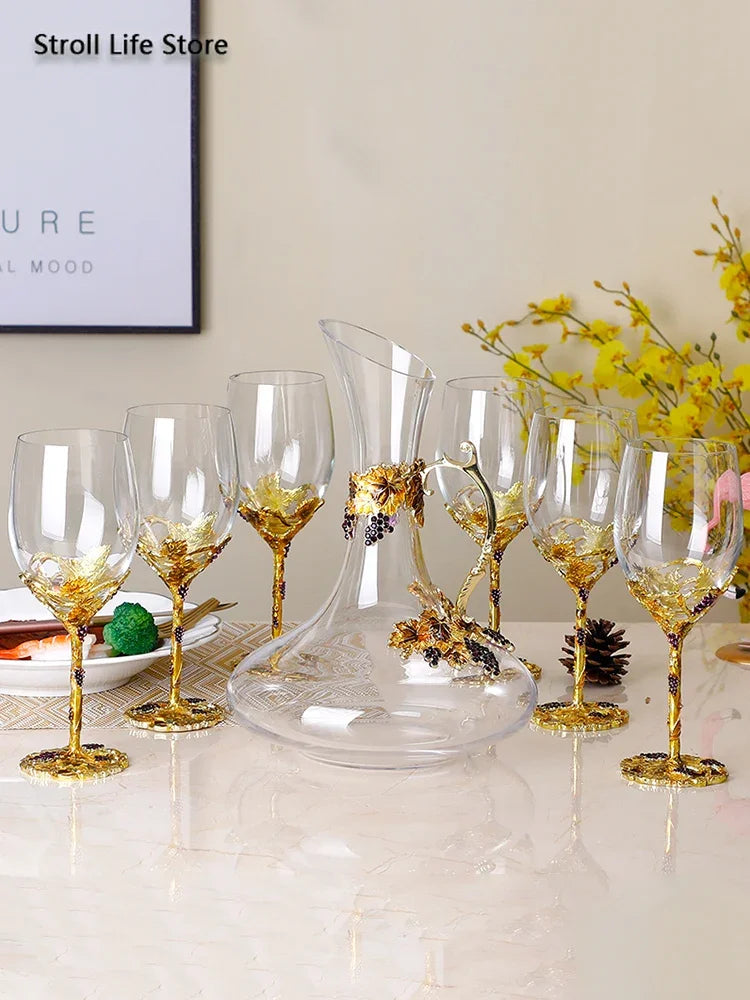 Enamel Crystal Wine Glass & Decanter Set | Gift Box Crystal Wine Glass Set Axl