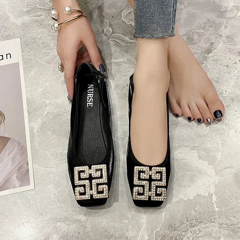 Women's Rhinestone Square Toe Slip-On Ballet Flats – Red Ballet Flat Loafers Axl