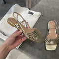 Women's Retro Strappy Flat Sandals – Buckle Open Toe Beach Shoes Women's Flat Sandals Axl Gold 37