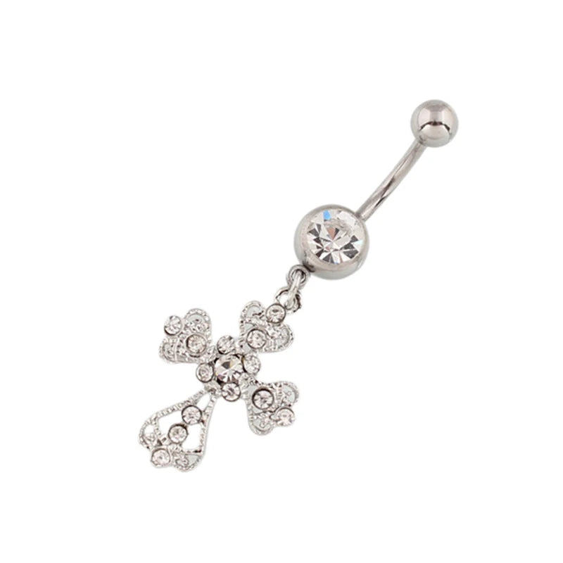 Crystal Rhinestone Cross Belly Button Ring – Stainless Steel Belly Button Ring Axl