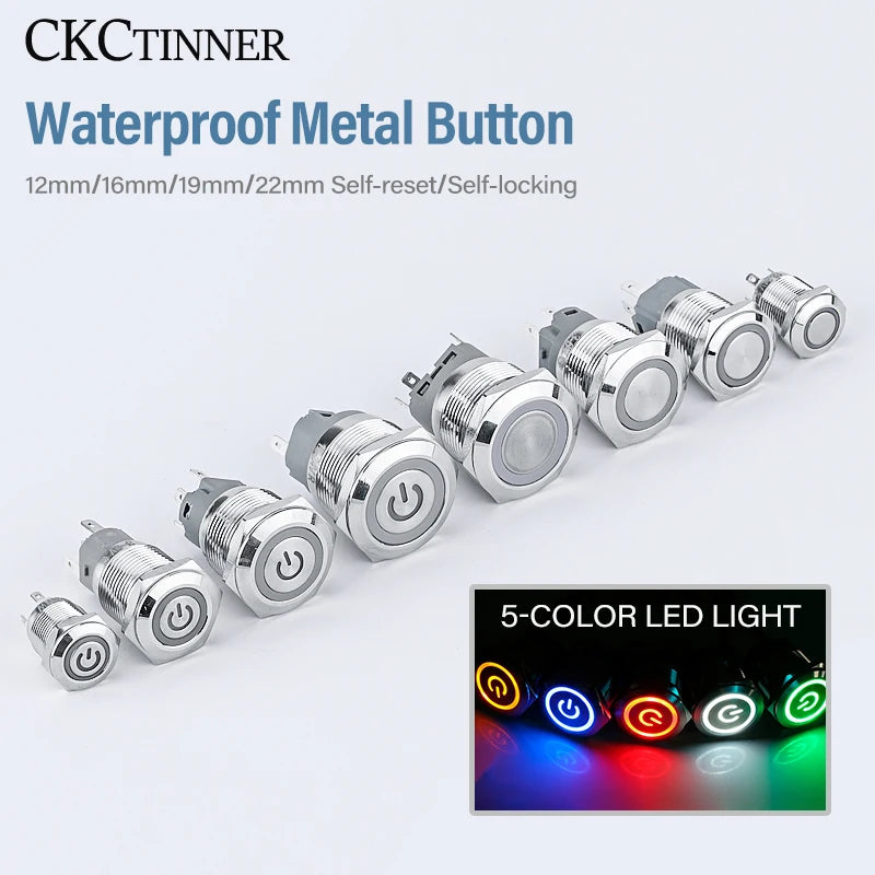 Metal LED Push Button Switch Waterproof 12–22MM | Self-Lock Push Button Switch Axl