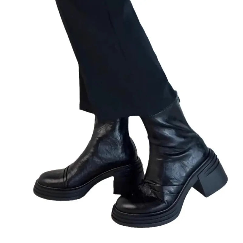 Women's Retro Ankle Boots – Thick Wedge Heel Zip-Up Booties Ankle Boots Axl