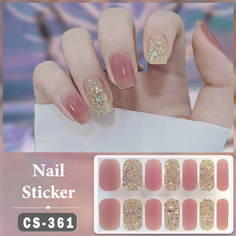 Waterproof Full Cover Nail Wraps – No-Lamp Nail Stickers 14pc