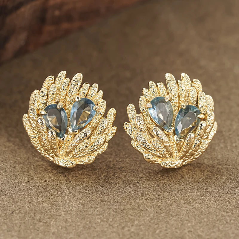 Huitan Blue Cubic Zirconia Geometric Stud Earrings for Women Stud Earrings Axl