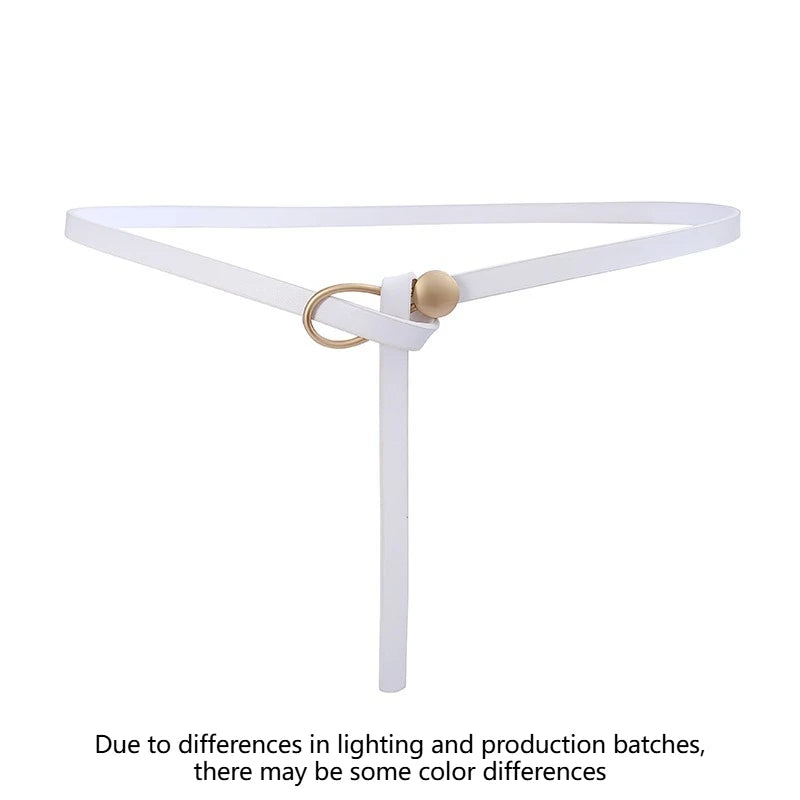 Women's Thin Vintage Knotted Belt – No-Hole Split Leather Waistband Leather Waist Belt Axl white-1pcs
