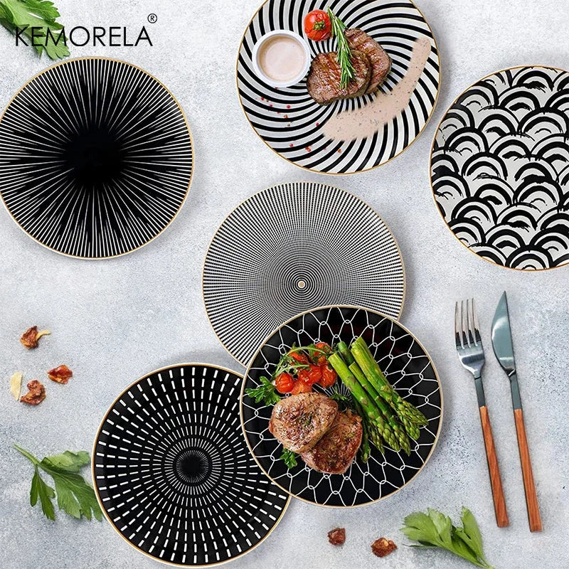KEMORELA 6-Piece Gold Rim Ceramic Dinner Plates Set – Porcelain Ceramic Dinner Plates Axl
