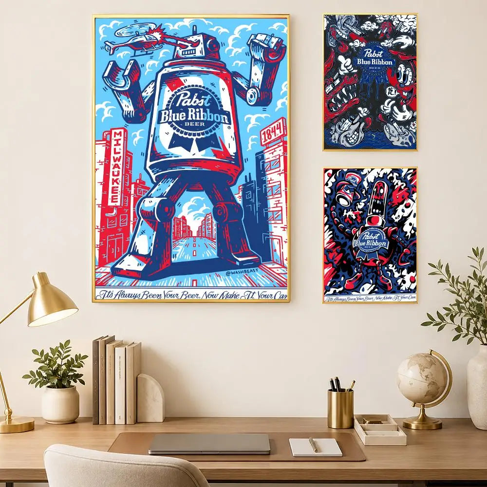 Pabst Blue Ribbon Beer Poster – Self-Stick Waterproof Wall Art Wall Art Poster Axl