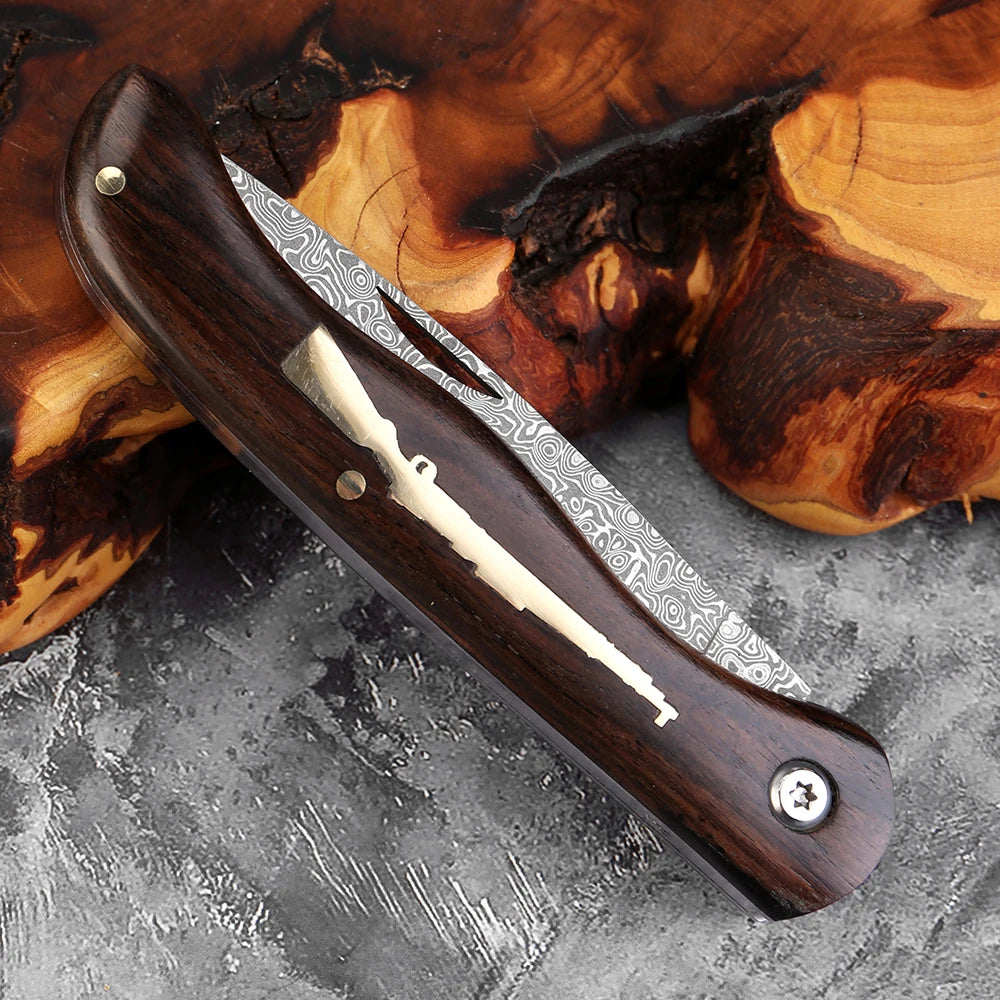 Damascus VG10 Folding Pocket Knife – Wooden Handle | Xituo Folding Pocket Knife Axl