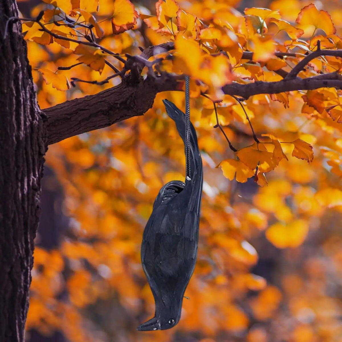 Hanging Crow Decoy with Feathers | Halloween Garden Bird Prop Halloween Garden Prop Axl