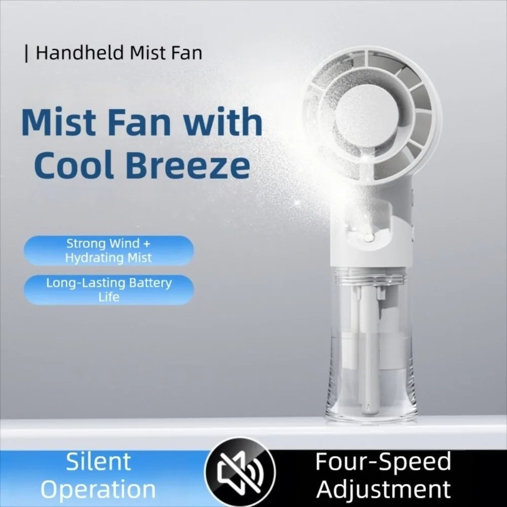 USB Rechargeable Handheld Misting Fan – 4 Speeds | Mini Spray Handheld Misting Fan Axl White