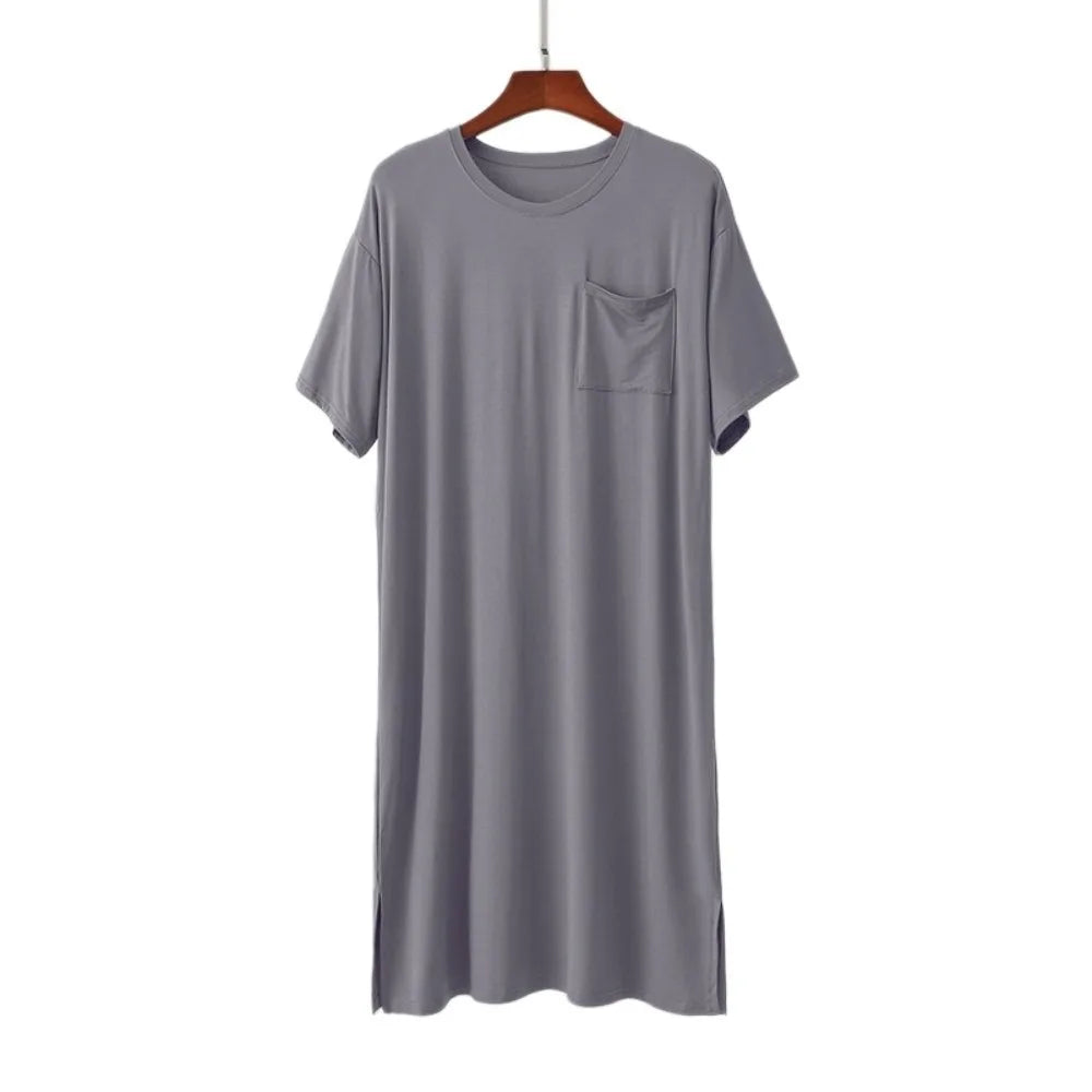 Men's Knee-Length Sleeping Dress – Soft Modal Pajama Robe Men's Sleepwear Robe Axl Dark Grey XXXL