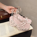 Women's Floral Wedge Sandals – Narrow Band Buckle Dress Shoes Wedge Sandals Axl pink 35