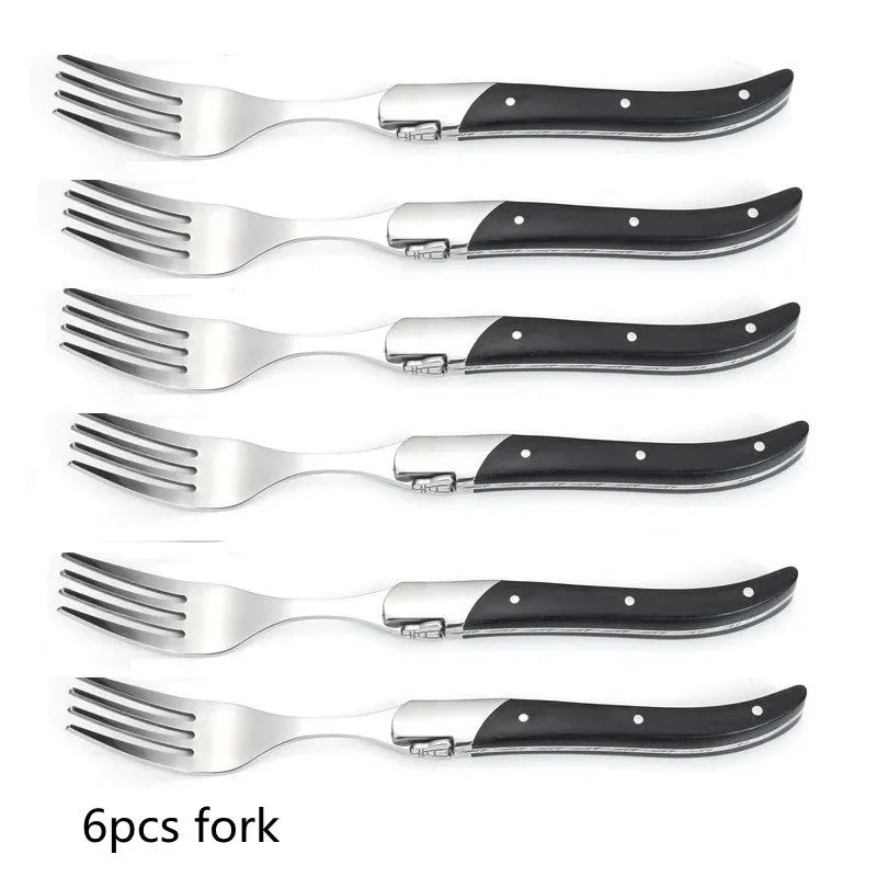 6-Piece Laguiole-Style Steak Knife & Fork Set | Wood Handle Steak Cutlery Set Axl 6pcs black fork