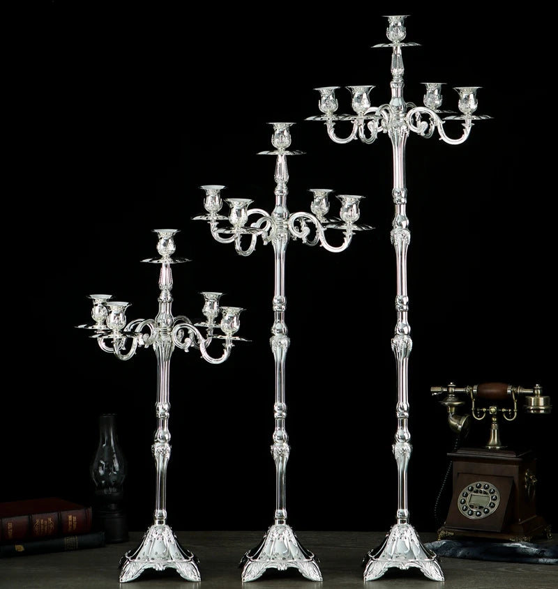 Silver Five-Arm Tall Metal Candle Holder – Wedding Centerpiece Candle Holder Axl