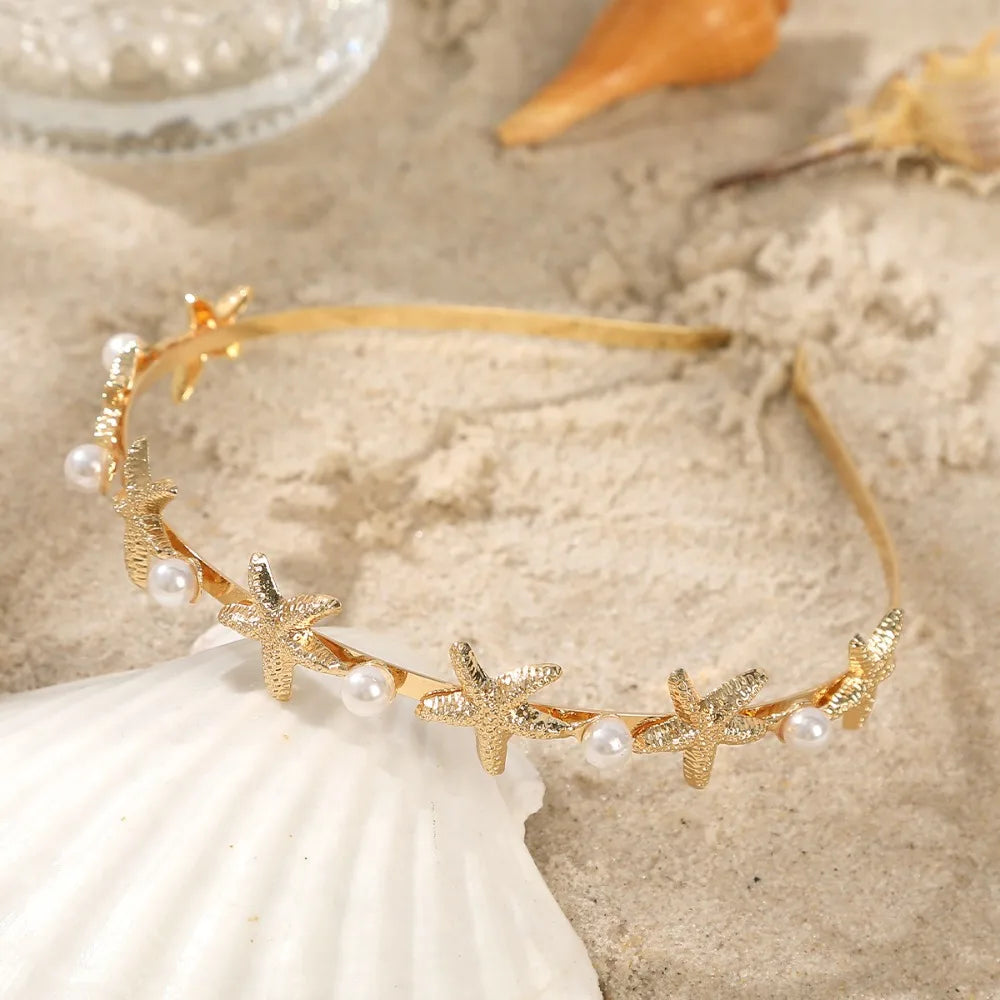 Pearl Starfish Shell Hair Hoop – Gold & Silver Tiara Headband Hair Tiara Headband Axl Style 3