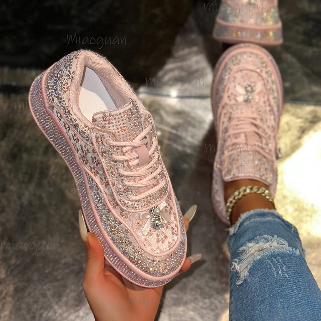 Women's Rhinestone Platform Sneakers – Plus Size Bling Shoes Platform Sneakers Axl