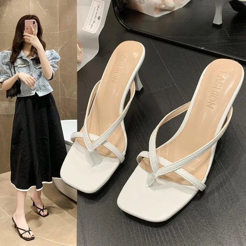 Women's High Heel Clip Toe Slippers – Elegant Slide Shoes High Heel Slippers Axl