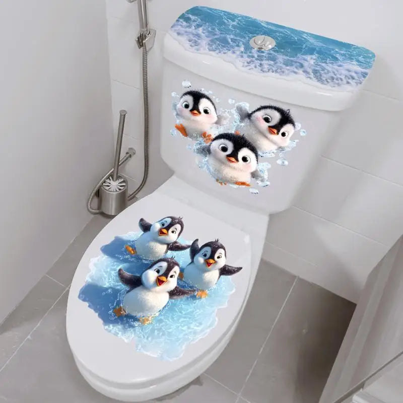 Swimming Penguin Toilet Sticker – Waterproof Bathroom Decal Bathroom Wall Sticker Axl