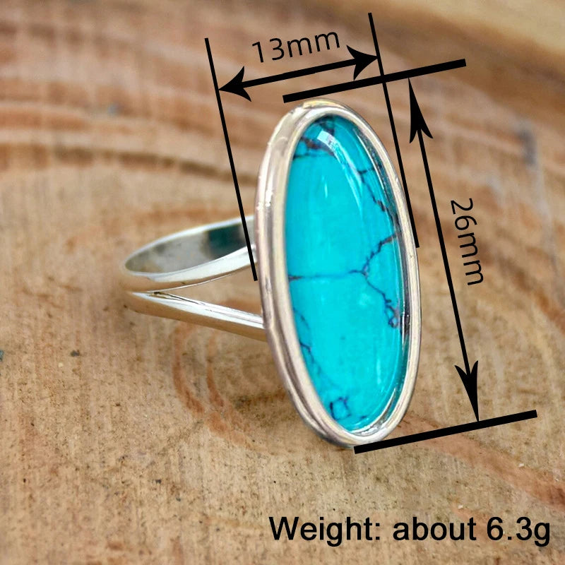 Huitan Oval Imitation Turquoise Bohemian Ring for Women Fashion Ring Axl