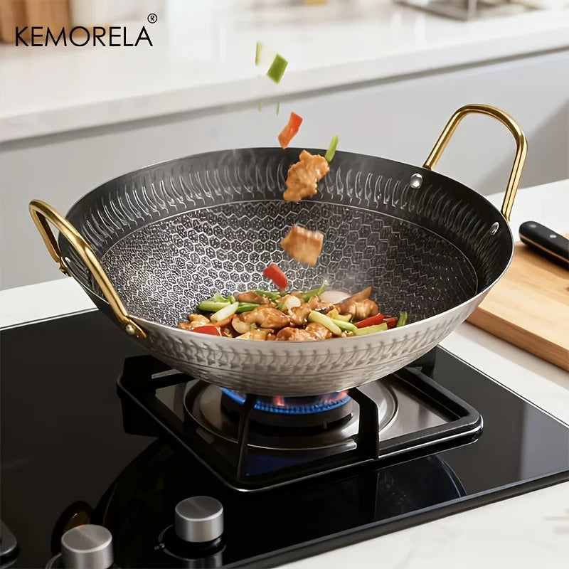 KEMORELA Honeycomb Non-Stick Stainless Steel Wok 24–30cm Non-Stick Wok Axl
