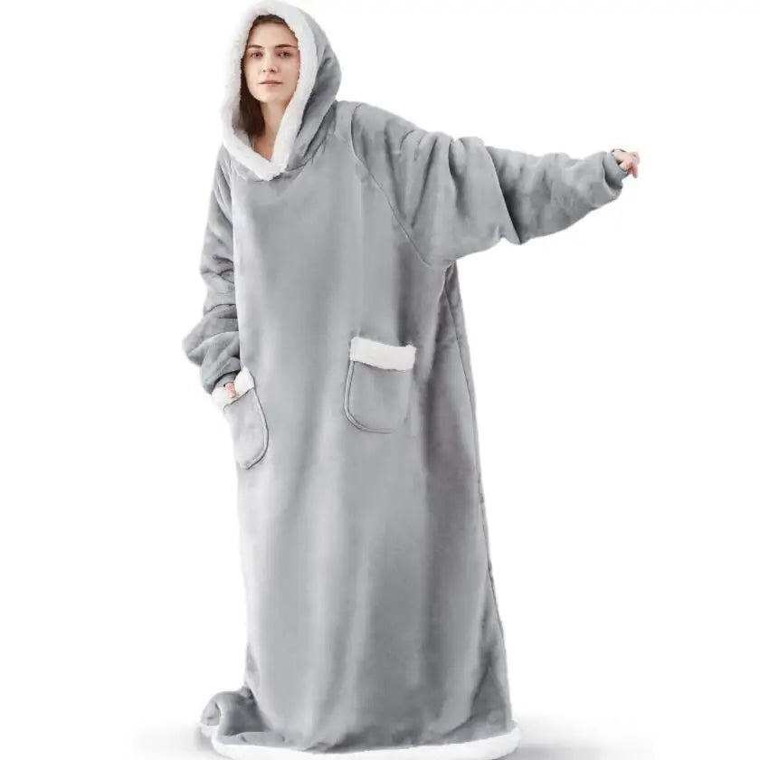 Oversized Flannel Blanket Hoodie – Fleece Pullover Robe Fleece Blanket Robe Axl GRAY L