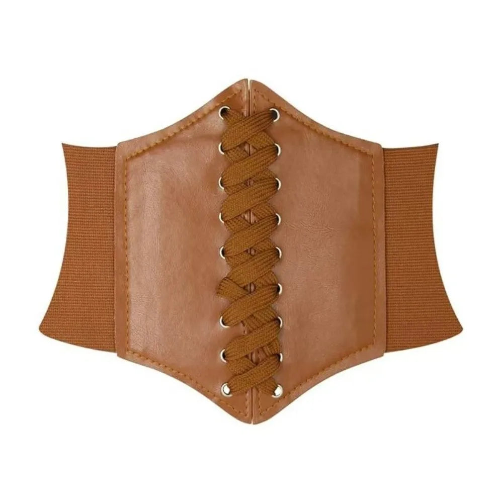Women's Wide PU Leather Elastic Waistband Belt – Stylish Fit Wide Waistband Belt Axl Brown