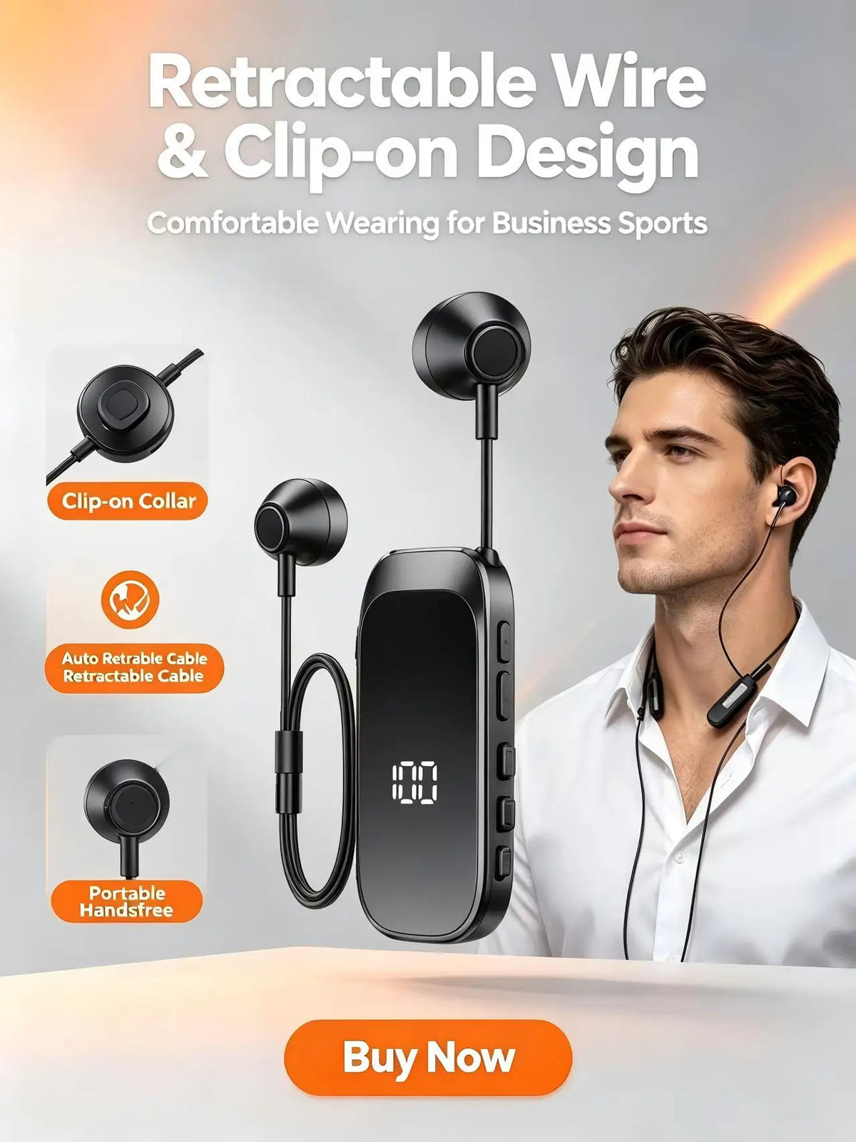 K30 Clip-On Bluetooth Headset | 25H Talk, Digital Display Bluetooth Headset Axl