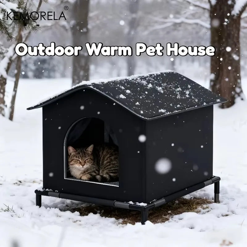 Foldable Outdoor Cat House with Stand – Four-Season Oxford Bed Outdoor Cat House Axl Black cushion M