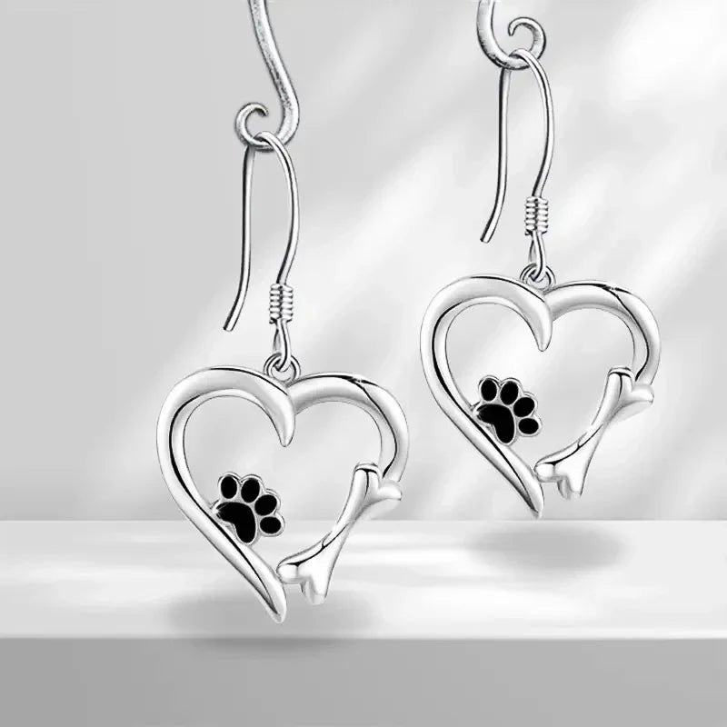 Huitan Dog Paw Heart Drop Earrings – Cute Fashion Jewelry Fashion Drop Earrings Axl