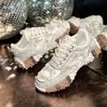Women's Rhinestone Platform Sneakers – Mesh Bling Casual Shoes Platform Sneakers Axl WHITE 40