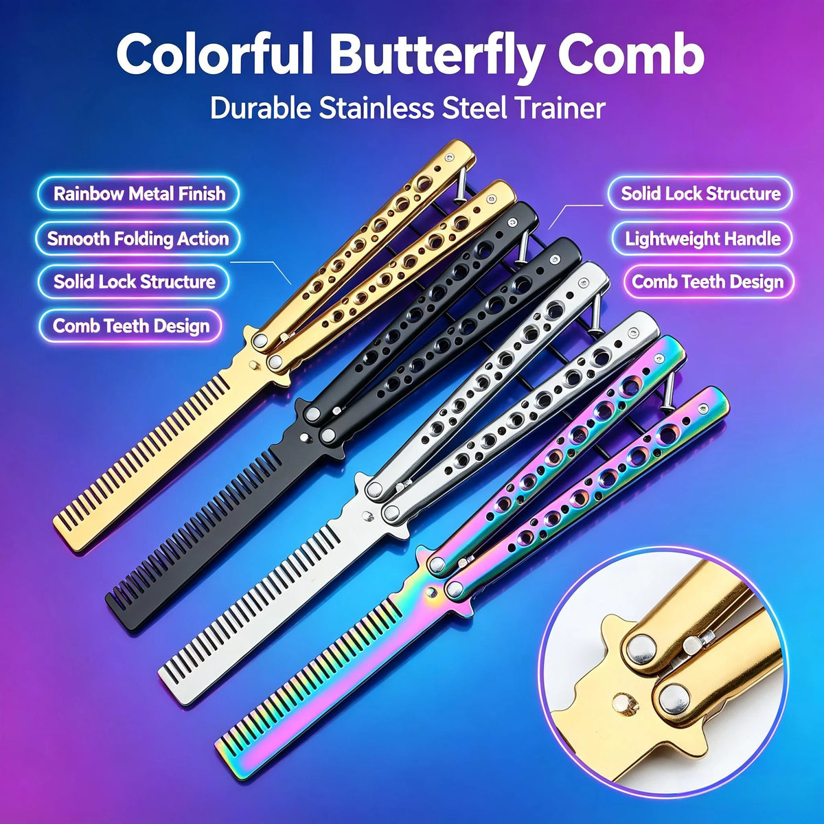Stainless Steel Folding Butterfly Swing Comb | Hair Styling Folding Hair Comb Axl