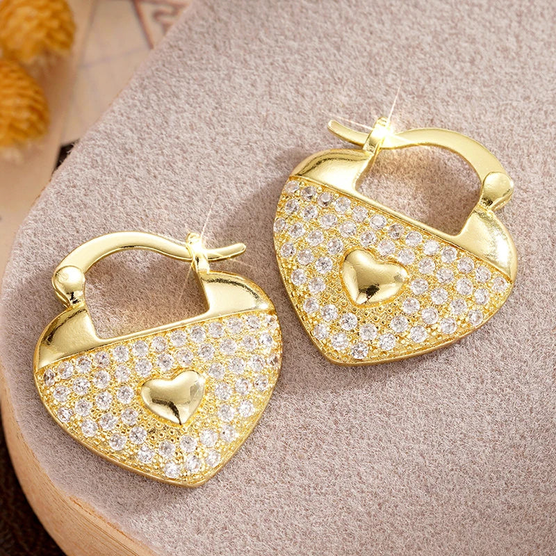 Huitan Gold Heart Cubic Zirconia Drop Earrings | Wedding Jewelry Drop Earrings Axl E4481