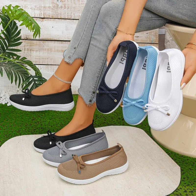 Women's Breathable Mesh Bow Flats – Lightweight Slip-On Shoes Women's Flat Shoes Axl