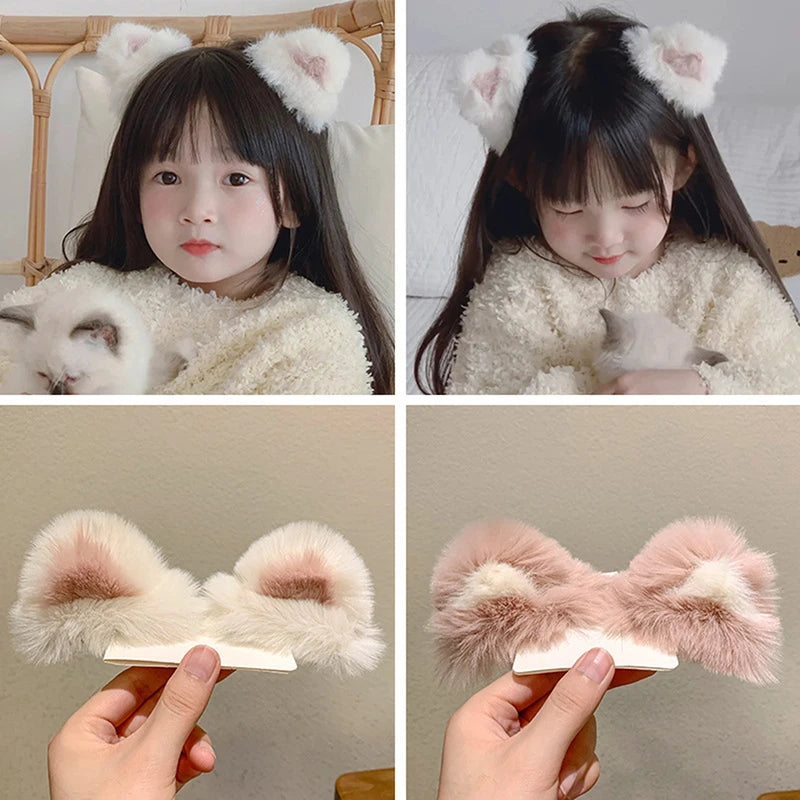 Girls Fluffy Cat Ear Hairpin – Cute Cartoon Bang Clip Hair Clip Axl