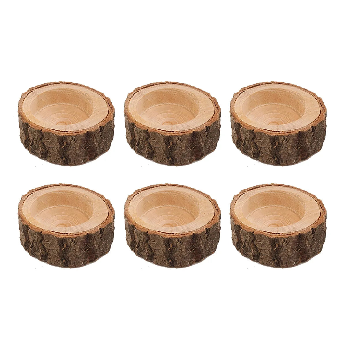 6-Pack Vintage Wooden Tealight Candle Holders – Rustic Décor Candle Holder Set Axl Brown