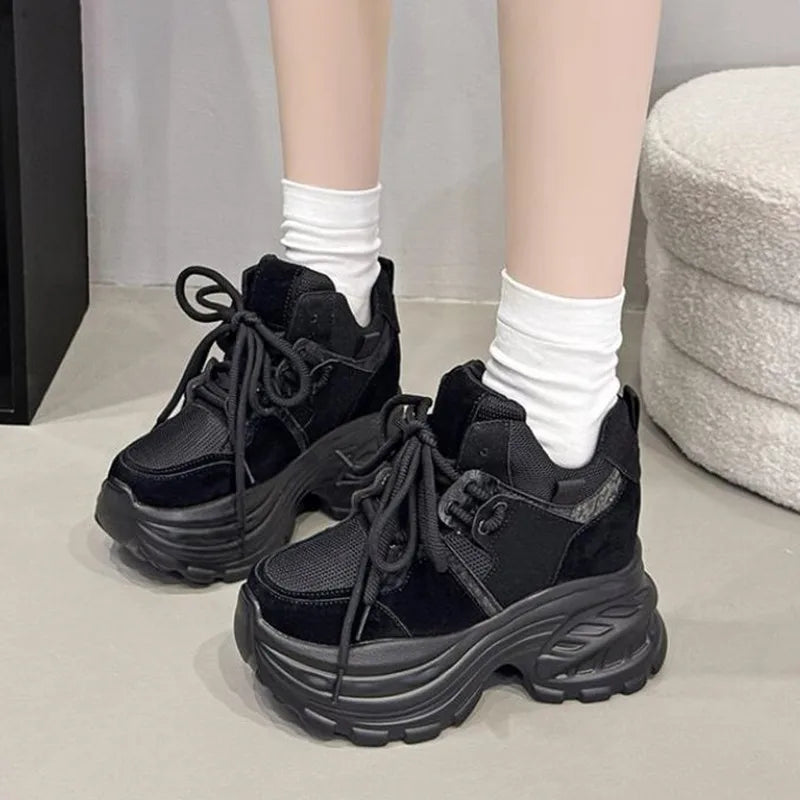 Women's 9CM Platform Chunky High-Top Sneakers – Lace-Up Platform Sneakers Axl
