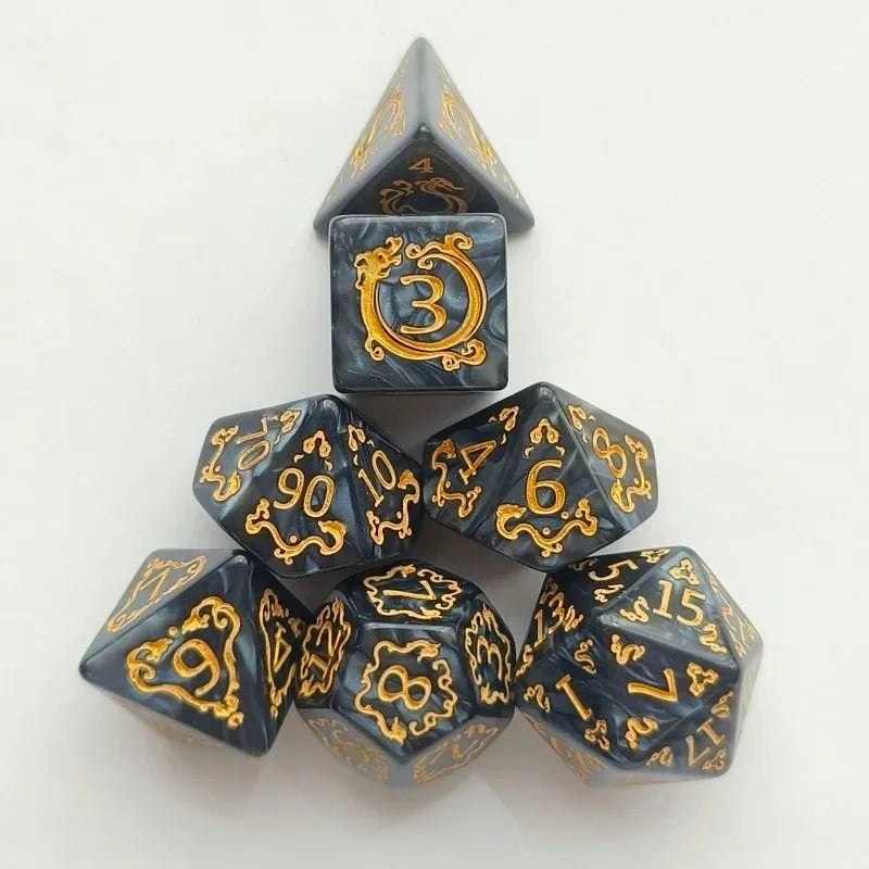 Dragon Pattern Polyhedral DnD Dice Set | D&D TRPG Board Game Polyhedral Dice Set Axl