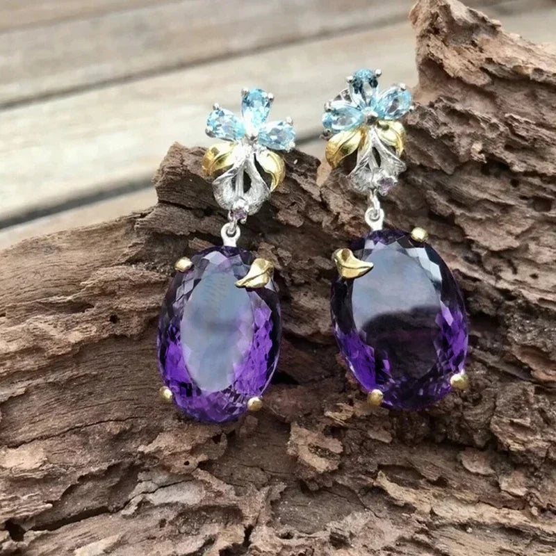 Huitan Purple Oval CZ Drop Earrings – Women's Party Jewelry Drop Earrings Axl