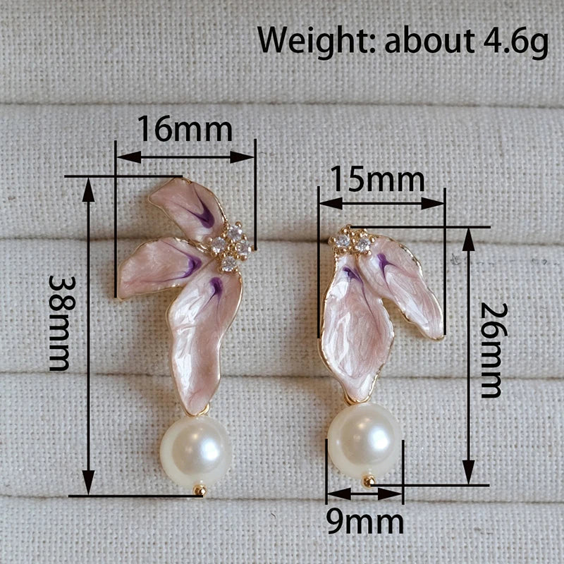 Huitan Pink Enamel Flower & Pearl Drop Earrings | Women Drop Earrings Axl
