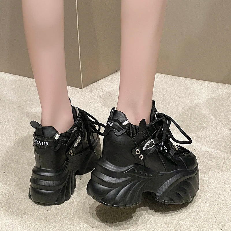 Women's 10CM Platform Chunky Sneakers – Lace-Up Wedge Heels Platform Wedge Sneakers Axl