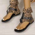 Women's Leopard Print Flat Sandals – Buckle Gladiator Beach Flat Sandals Axl 40 01