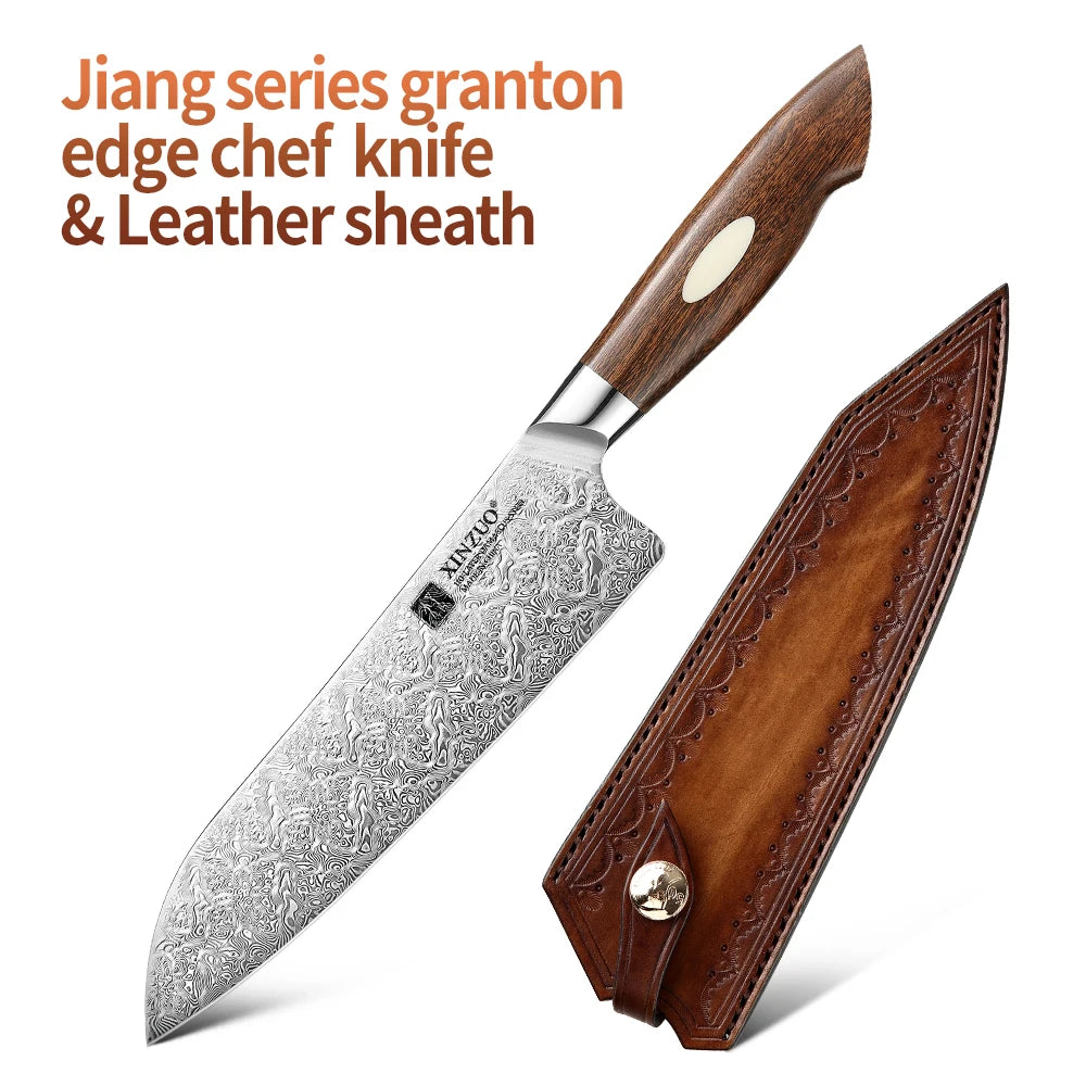 XINZUO 7.8" 110-Layer Damascus Steel Chef's Knife | Jiang Series Damascus Chef's Knife Axl with Leather sheath