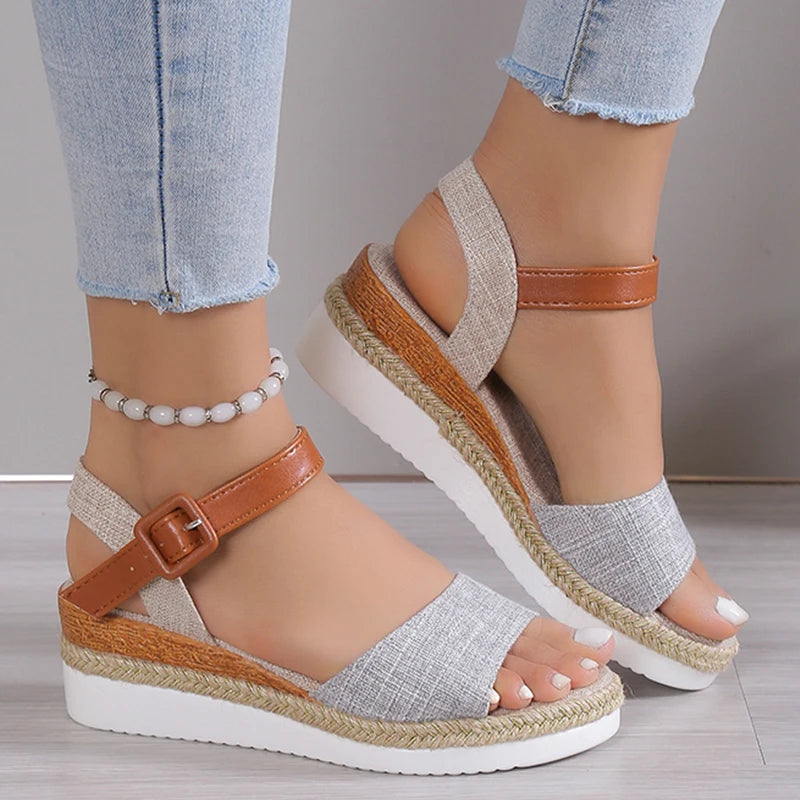 HAJINK Women's Peep Toe Wedge Sandals – Hemp Platform Heels Wedge Sandals Axl