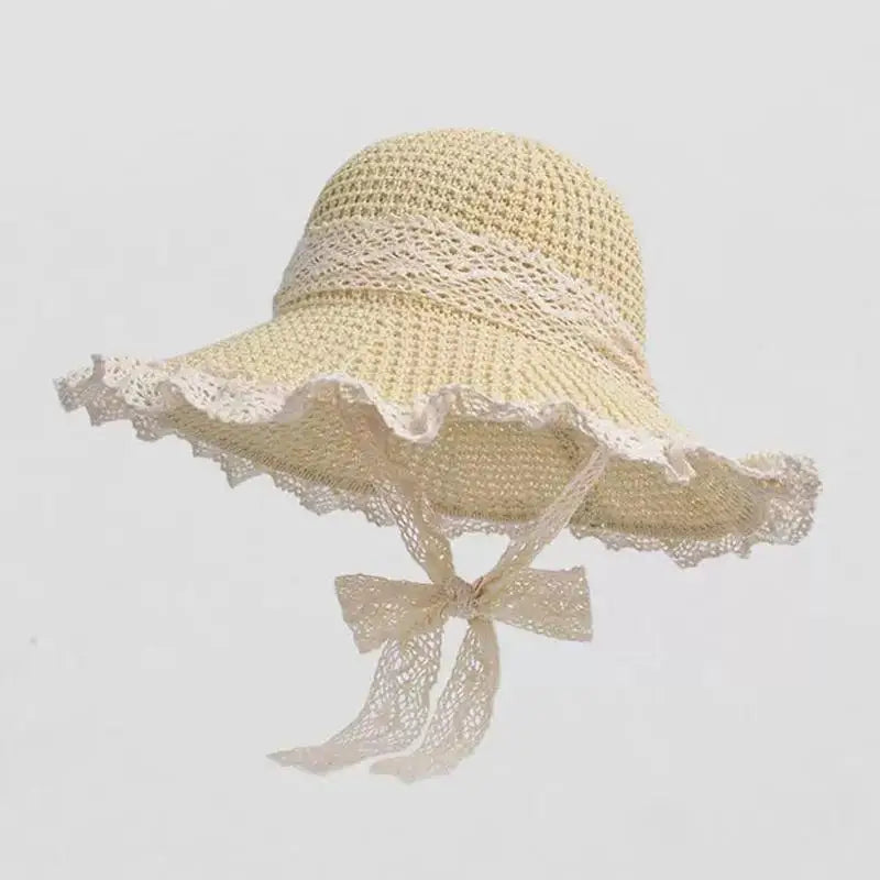 Women's Large Brim Straw Hat – Floral Bow Summer Beach Hat Wide Brim Straw Hat Axl A3