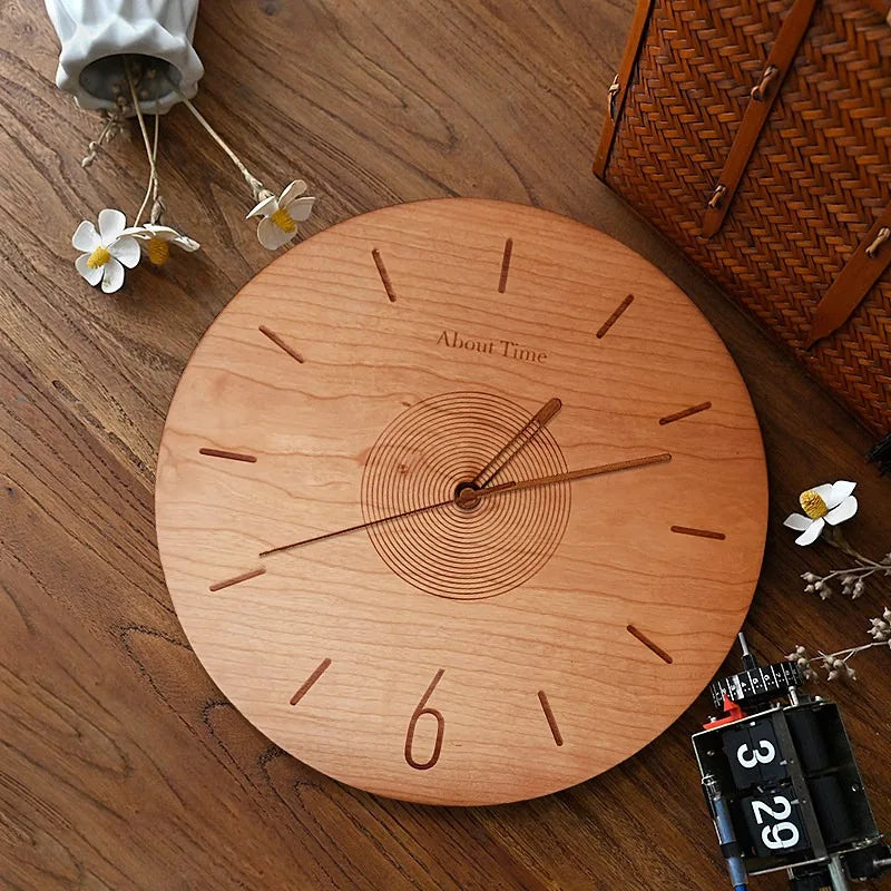 Wood Grain Silent Wall Clock – Nordic Minimalist 30cm Silent Wall Clock Axl Cherry Wood 12 Inch