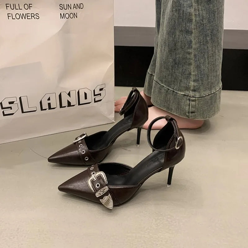 Women's Pointed Toe High Heel Pumps – Ankle Strap Sandals High Heel Pumps Axl brown 41