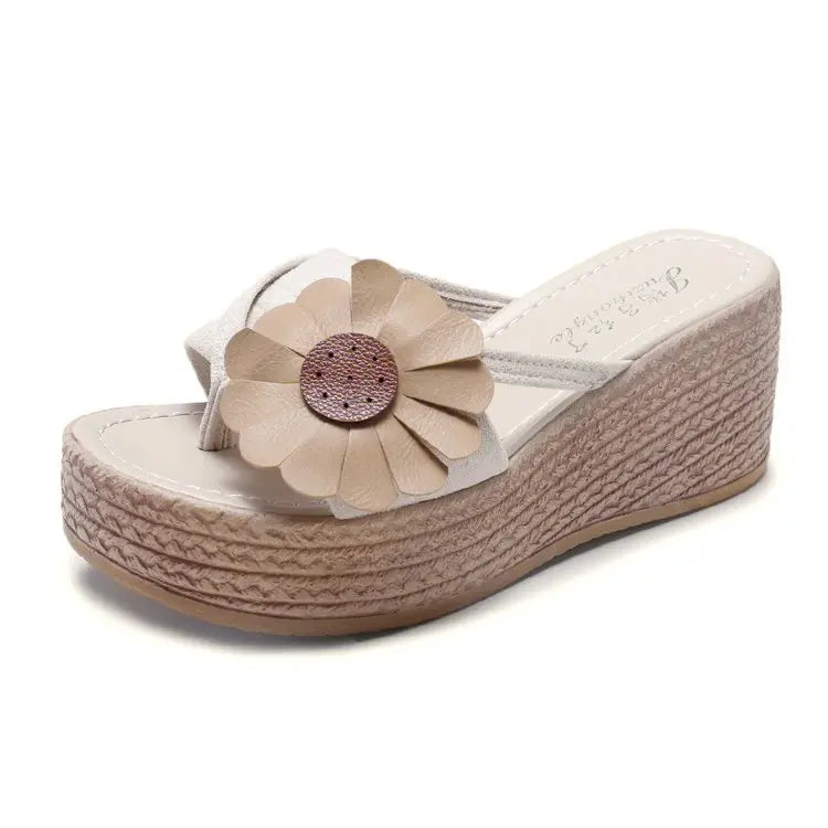 Women's Wedge Platform Sandals – Floral Summer Beach Slippers Wedge Platform Sandals Axl Beige 39